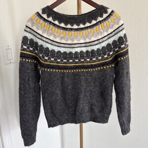 GAP Vintage Womens Fair Isle Nylon Wool Mohair Gray Yellow‎ Sweater Size Small